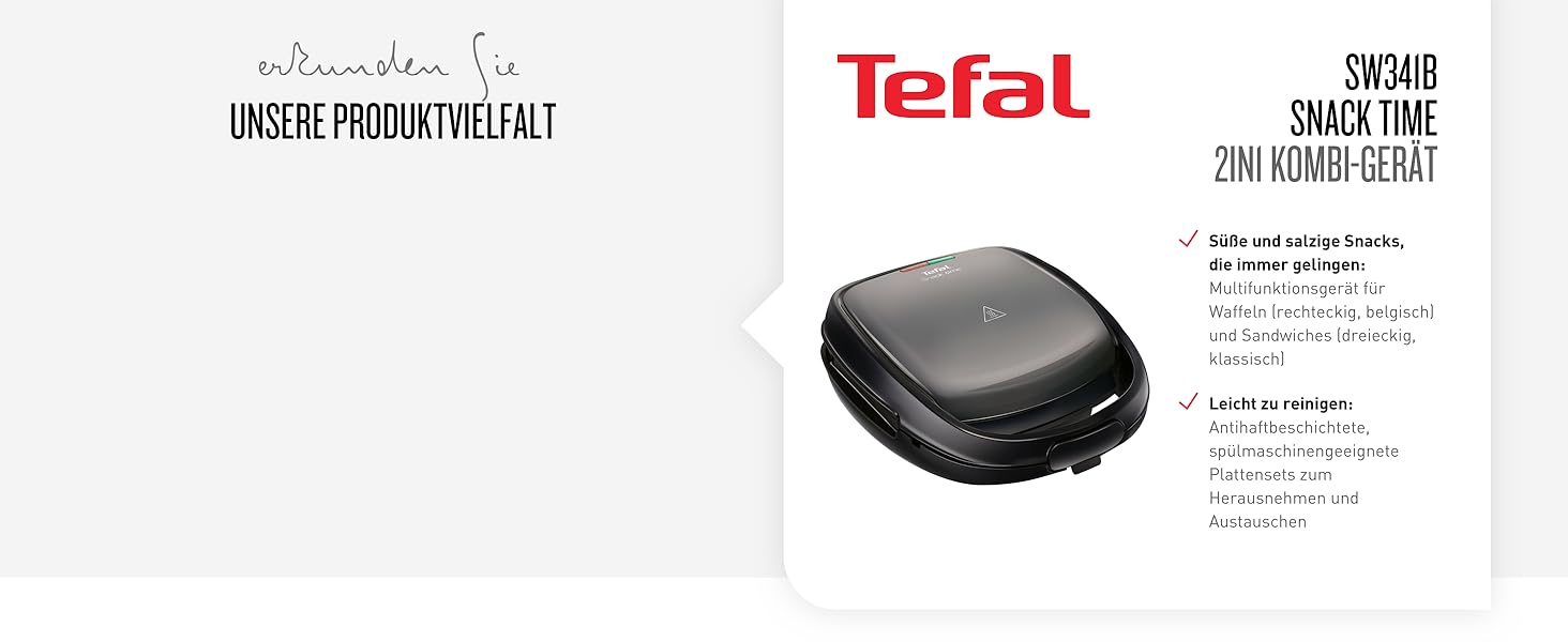 Сэндвич-мейкер и вафельница Tefal SW7011 Snack XL / 850 Вт / 2 комплекта антипригарных плит / черно-белая