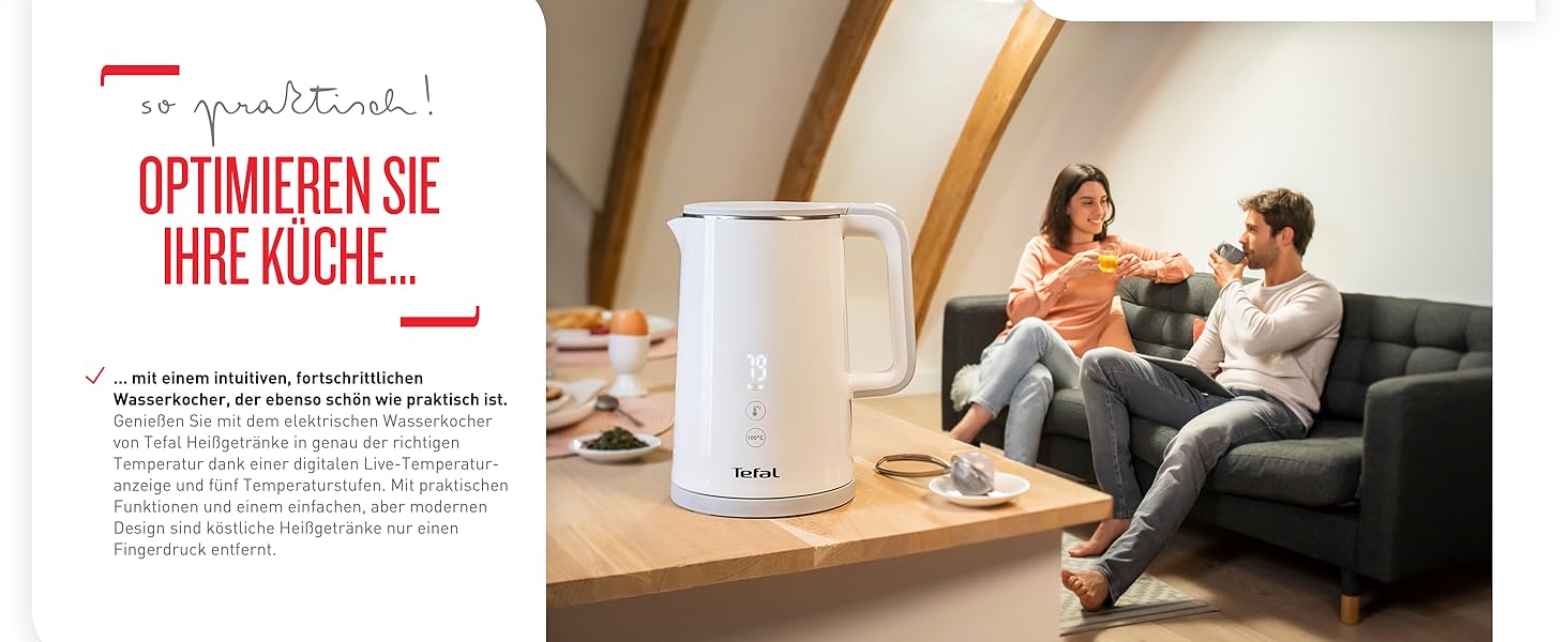 Электрический чайник Tefal Sense / 1800 Вт / 1,5 л / цифровой дисплей / 5 уровней температур 