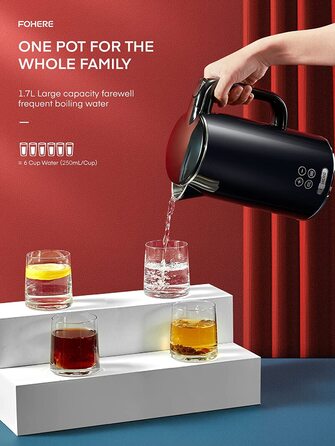 Электрочайник с двойными стенками 1,7 л 2200 Вт Black FOHERE