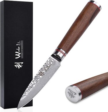 Профессиональный поварской нож из натуральной дамасской стали с рукояткой из орехового дерева 9 см 67 Wakoli
