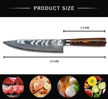 Поварской нож Wolfblood XL из 67 слоев дамасской стали, 32 см