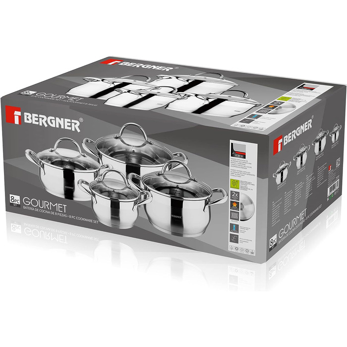 Набор из 4 кастрюль с крышками Gourmet Bergner