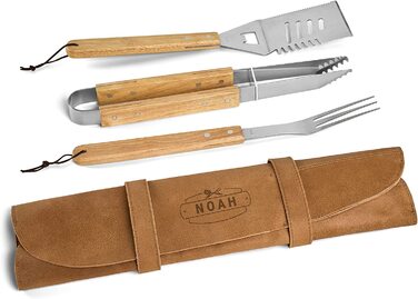 Персонализированные столовые приборы для барбекю Your surprise в кожаной сумке с гравировкой, 3 шт.