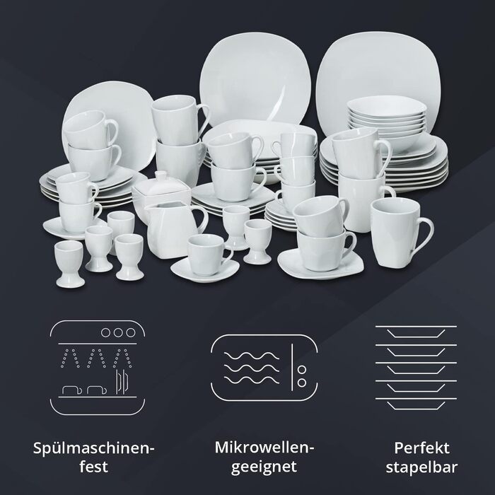 Комбинированный сервиз на 6 персон 62 предмета White KHG