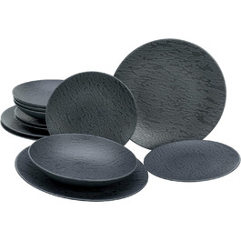 Набор тарелок из керамики 12 предметов Black Slate CreaTable