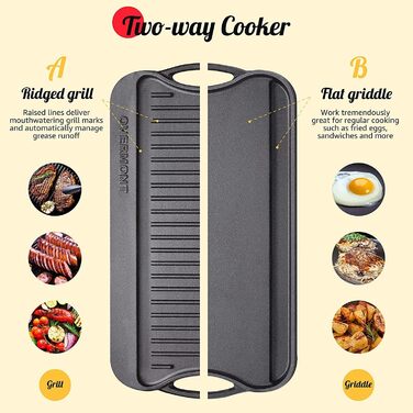 OVERMONT Чугунная сковорода-гриль с набором из 2 скребков 43,2 x 24,6 см Overmont