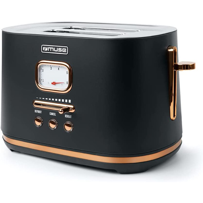 Тостер в черном ретро-дизайне Muse MS-130 BC / на 2 ломтика / 6 ступеней / с поддоном для крошек
