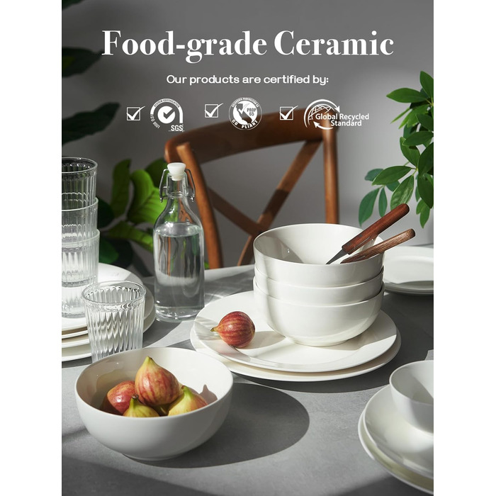 Набор глубоких керамических пиал 1,1 л 4 предмета White DOWAN