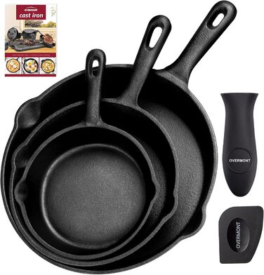 OVERMONT Набор из 3 чугунных сковородок с длинной ручкой Overmont