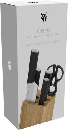 Набор WMF Kineo, 4 ножа из нержавеющей стали + ножницы, с подставкой из бамбука