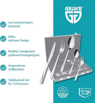Набор столовых приборов на 12 человек, 60 предметов, нержавеющая сталь Stralsund Series GRÄWE