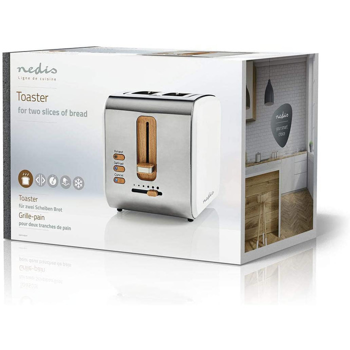 Тостер Nedis soft touch / 900 Вт / на 2 ломтика / 6 ступеней / функция размораживания и подогрева / поддон для крошек