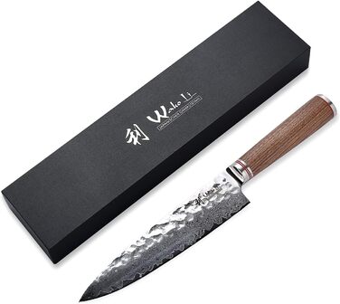 Профессиональный поварской нож из настоящей дамасской стали и рукояткой из изысканного орехового дерева 20 см Wakoli Exclusive Premium