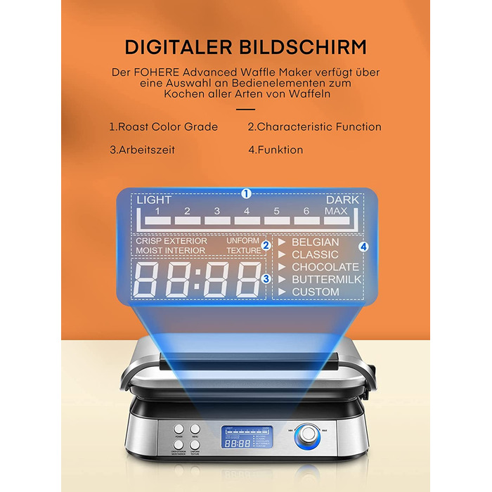 Вафельница c антипригарным покрытием 1600 Вт Thermal Pro FOHERE