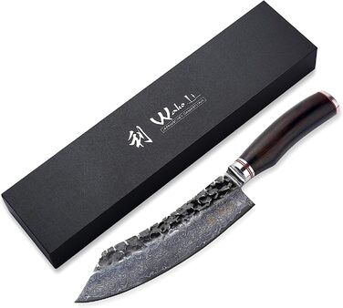 Профессиональный нож из натуральной дамасской стали с рукояткой из молота и натурального дерева 20 см Wakoli