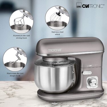 Кухонный комбайн Clatronic KM 3712 / 1100 Вт / 5 скоростей / 5 л / нержавеющая сталь