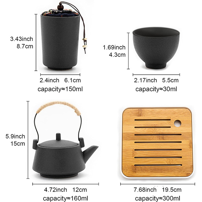 Fanquare Чайный сервиз в японском стиле с дорожной сумкой Fanquare