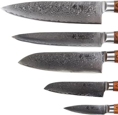 Набор ножей из дамасской стали с деревянными ручками с лезвиями длиной 8-20 см 67 слоев Wakoli Edib Pro