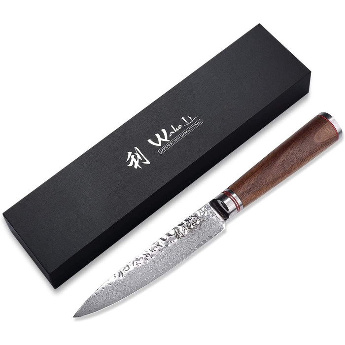 Универсальный нож из натуральной дамасской стали с рукояткой из молота и ореха 12,50 см Wakoli