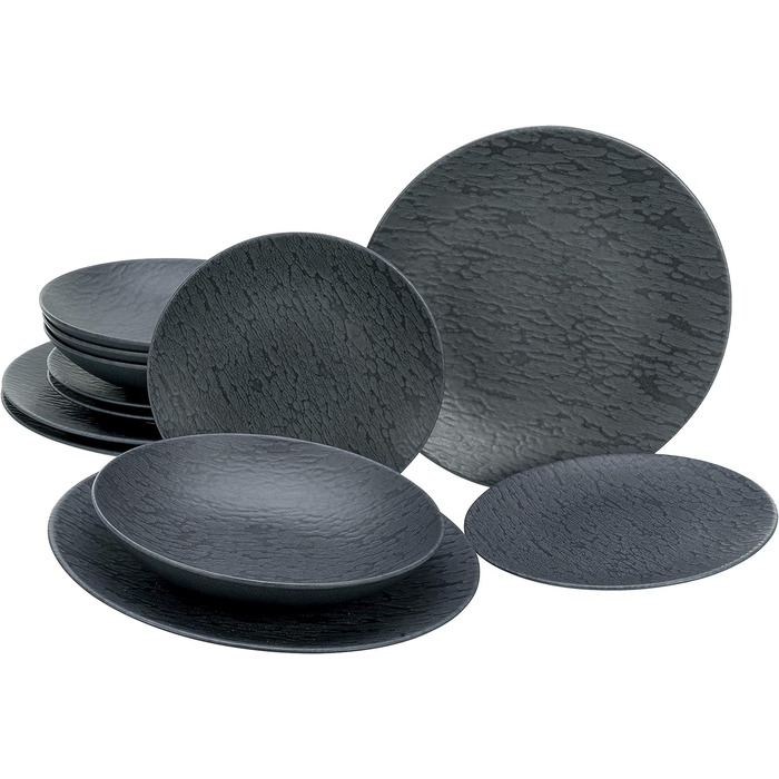 Набор тарелок из керамики 12 предметов Black Slate CreaTable