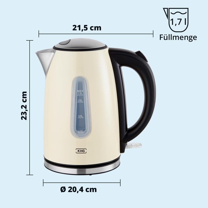 KHG Набор для завтрака из электрочайника 1,7 л и тостера на 2 ломтика KHG