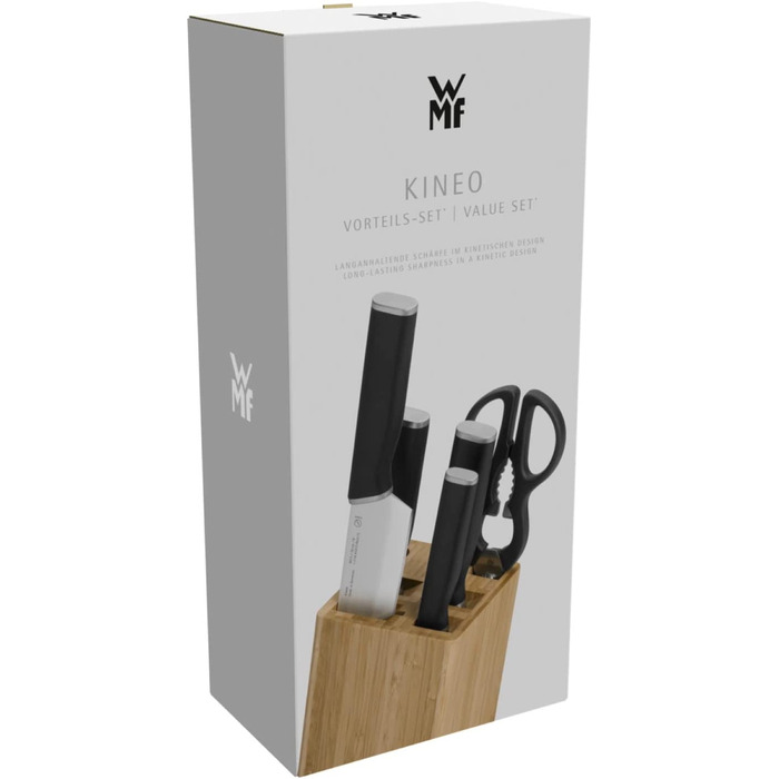 Набор WMF Kineo, 4 ножа из нержавеющей стали + ножницы, с подставкой из бамбука