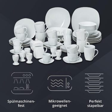 Комбинированный сервиз на 6 персон 62 предмета White KHG