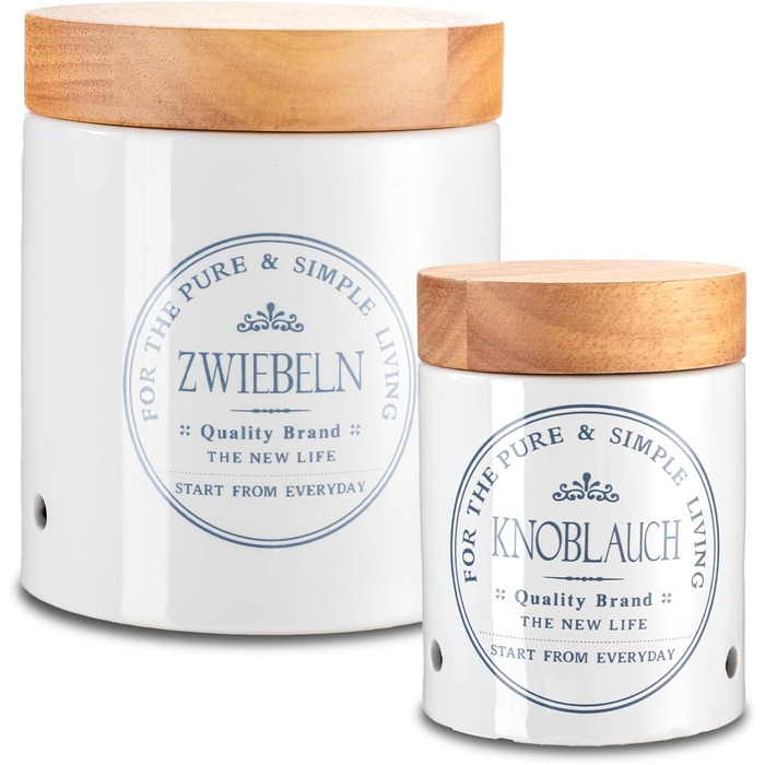 KHG Набор банок для хранения лука и чеснока керамика/бамбук White KHG