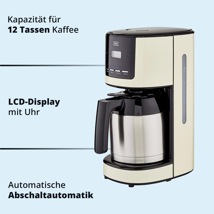 KHG Набор из кофеварки 1,5 л, электрочайника 1,7 л и тостера на 2 ломтика Cream KHG