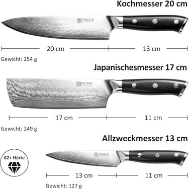 Набор ножей из дамасской стали 3 предмета VG10 Damascus PAUDIN