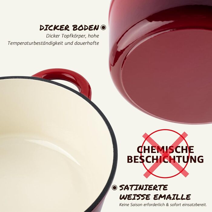 Чугунная эмалированная кастрюля 5,2 л Red Overmont