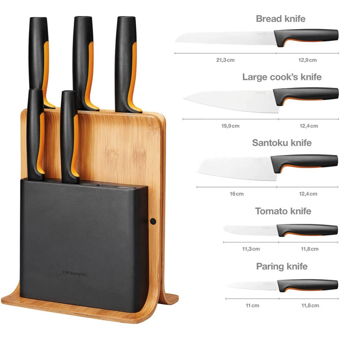 Набор ножей из нержавеющей стали, с подставкой Bamboo Design Fiskars