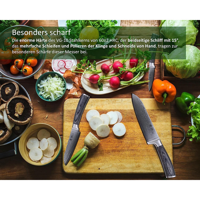 Wakoli Набор из 3 профессиональных кухонных ножей дамасская сталь/дерево пакка Edis Wakoli