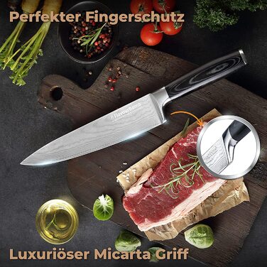 Поварской нож FlavourBomb из 67 слоев дамасской стали, рукоять из микарты, 20 см