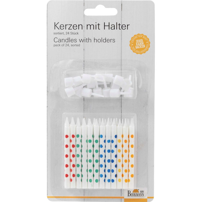 Набор свечей для торта с подставками, 24 шт, Happy Birthday RBV Birkmann