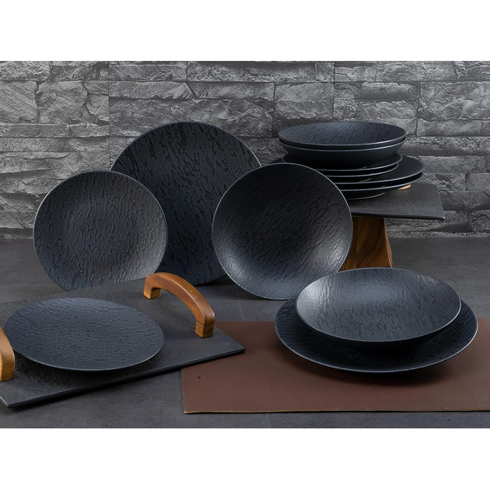 Набор тарелок из керамики 12 предметов Black Slate CreaTable