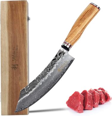Дамасский нож Wakoli Olive серии HS с лезвием 20 см чрезвчайно острм из 67 слоев I дамасский профессиональнй поварской нож из настоящей японской дамасской стали с чернм молотком и ручкой из оливкового дерева