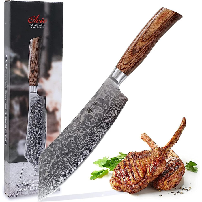 Профессиональный поварской нож из настоящей японской дамасской стали с ручкой из дерева пакка 20 см  Wakoli Edib Pro