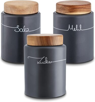 KHG Набор из 3 емкостей для хранения сахара, соли и муки антрацит керамика/бамбук KHG