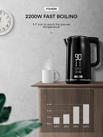 Электрочайник с двойными стенками 1,7 л 2200 Вт Black FOHERE