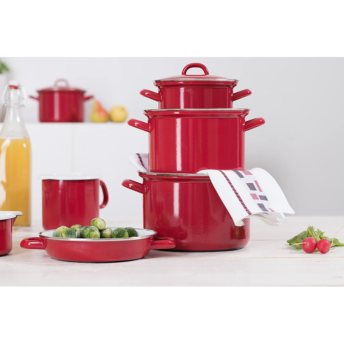 Кастрюля 0.75 л 14 см, эмалированная, красная Riess 0127-030
