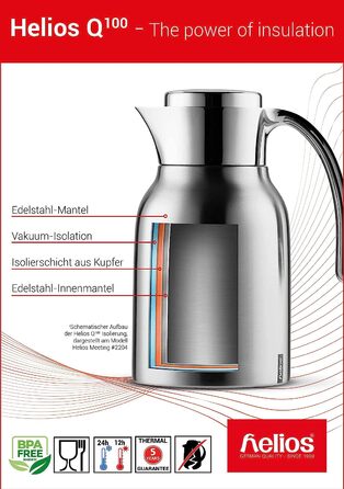 Термос-кофейник Helios Supreme из нержавеющей стали, 0.6 л