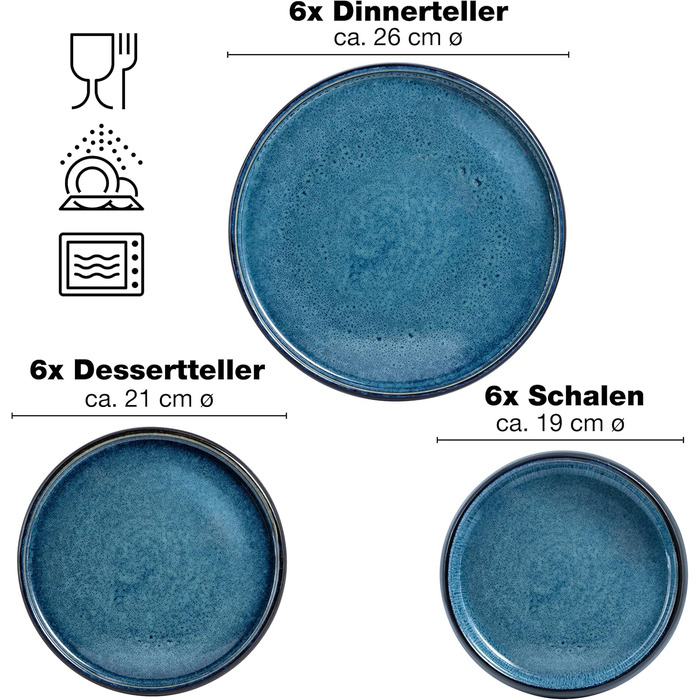 Набор посуды на 6 персон 18 предметов Blue Solid Moritz & Moritz