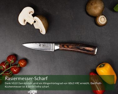 Нож из дамасской стали с ручкой из дерева пакка 8,50 см Wakoli