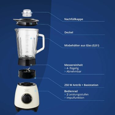 KHG Мини-блендер 33,5 х 14,5 см 250 Вт стекло/сталь Cream KHG