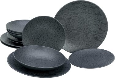 Набор тарелок из керамики 12 предметов Black Slate CreaTable