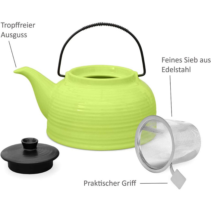 Керамический набор Tea4chill &quot;Nelly&quot;, заварочный чайник с подогревом 1.5 л, 6 чашек по 120 мл, зеленый