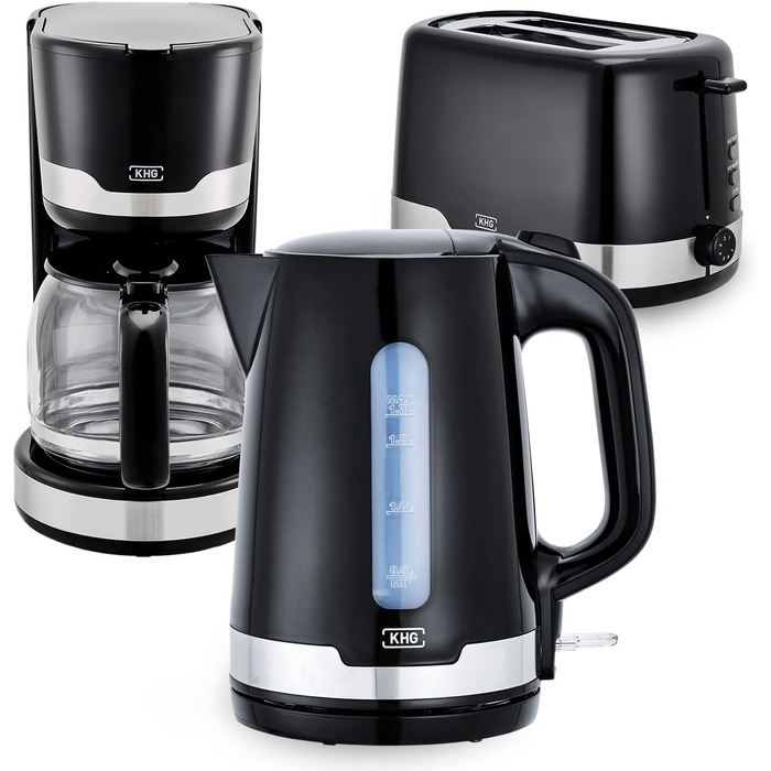 KHG Набор из электрочайника, кофеварки и тостера на 2 ломтика Black KHG