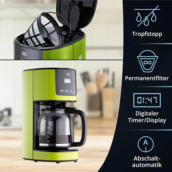 KHG Кофемашина капельная на 12 чашек 1,5 л сталь/стекло/пластик Lime KHG