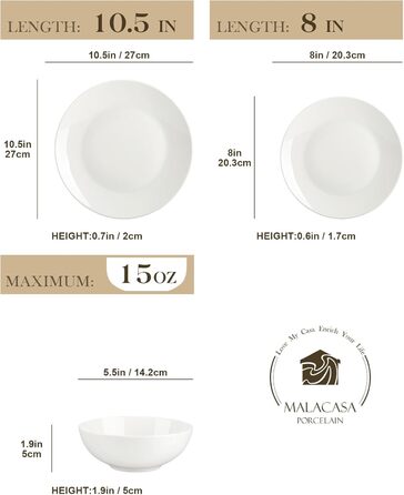 Набор посуды из костяного фарфора из 12 предметов JERA Series MALACASA